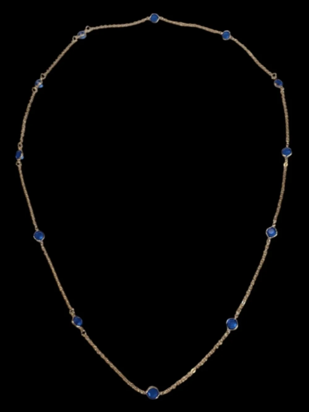 VTG Bezel Set Blue Sapphire (Sept Birthstone) Gold Tone Station Necklace 36